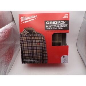 Milwaukee Gridiron Flannel Shirt Mens XL Gray Black Plaid Workwear M651G New